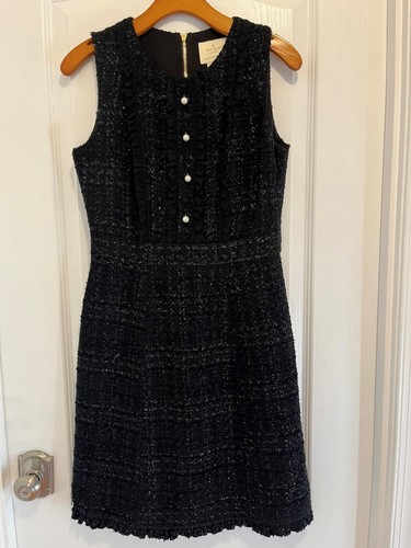 Abito da donna Kate Spade stella brillante in tweed colore nero taglia 4 nuovo senza etichette