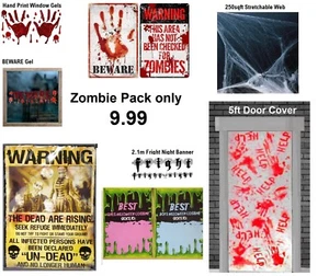 Zombie Halloween Window Decor Pack Kit Bloody Beware Gels Cover Stretchable Web - Picture 1 of 6