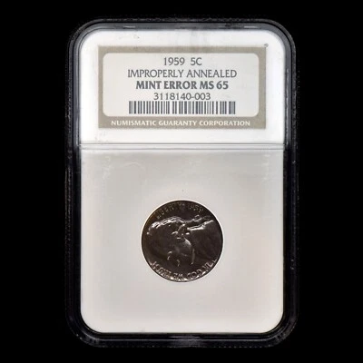 1959-P JEFFERSON NICKEL ✪ IMPROPERLY ANNEALED ✪ 5C NGC ERROR COIN MS-65◢TRUSTED◣ - Image 1 of 4