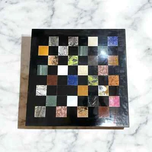 Mesa de ajedrez de mármol negro - Incrustación de varias piedras | Decoración moderna de mediados de siglo - Imagen 1 de 11