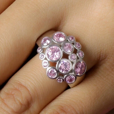 3.00 Ct Round Cut Pink Diamond Bezel Cluster Wedding Ring 14K White Gold Finish - Image 1 of 4