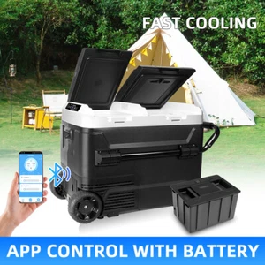 53QT Dual Zone Portable Car Fridge Freezer Camping 12V Refrigerator w/Wheel APP - Picture 1 of 12
