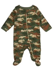 Infant Boys Green & Brown Camo Camouflage Zip From Bottom Sleeper Pajamas - Picture 1 of 1