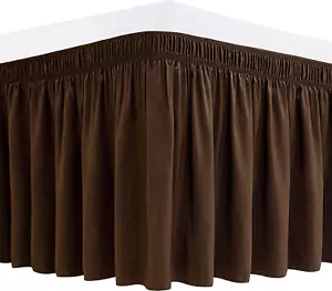 Biscaynebay Wrap Around Bed Skirts for Queen Beds 15 Inches Drop Brown Elastic - Picture 1 of 9