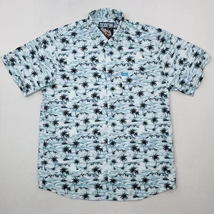 Dixxon Flannel Shirt Mens Extra Large Blue Black Moorea Party Palm Tree Allover - Picture 1 of 13