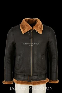 SQUADRON Mens Sheepskin Jacket Aviator B3 Bomber Brown Ginger Fur Leather Jacket - Picture 1 of 6