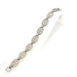 De colección Firmado Sterling WRE W.E. Pulsera Richards Repousse Panel Floral Eslabón 6 3/4 - Imagen 1 de 8