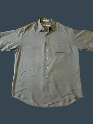 Perry Ellis Mens Silk Green Short Sleeve Button-Up Shirt L - Image 1 of 4