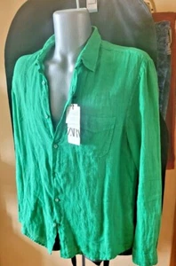 ZARA 100% LINEN SHIRT WITH collar & long sleeves pocket GREEN M-XL 7545/242 NWT - Picture 1 of 10