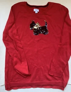 girls Festive sweater size XL Red Sequined Dog EUC - Picture 1 of 2