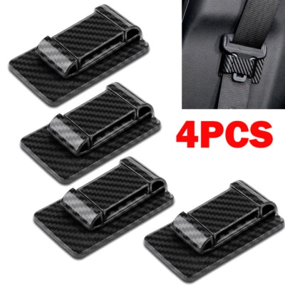 4PCS Carbon Fiber Car Seat Belt Stabilizer Limiter Auto Interior Accessories - Image 1 of 4