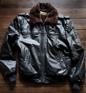 Sherpa Vintage MEMBERS ONLY Men’s Large Black Leather Bolime Faux Fur Jacket - Picture 1 of 5