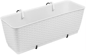 50cm (12L) Outdoor Plastic White Wicker Effect Trough with Water Reserve - Picture 1 of 4