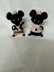 Vintage MCM Norcrest H-479 Black Jeweled Eyed Mice salt and pepper shakers - Picture 1 of 9