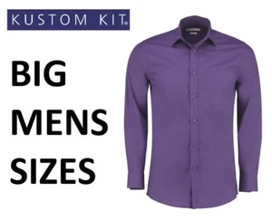BIG LARGE UOMO Kustom Kit KK142 camicia manica lunga ufficio casual lavoro VIOLA - Foto 1 di 3