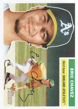 2005 Topps Heritage Oakland Athletics Baseball Card #155A Eric Chavez Green Cap