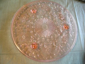 Elegant Pink Glass Three Toed Round Cake Plate - Picture 1 of 5