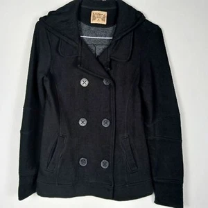 RUFF HEWN Women Size M Hooded Pea Coat Casual Jacket Black Pre-owned - Picture 1 of 5