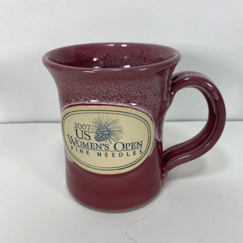 2007 US Women's Open Pine Needles Golf Coffee Mug Pink Handthrown Deneen Pottery - Image 1 of 4
