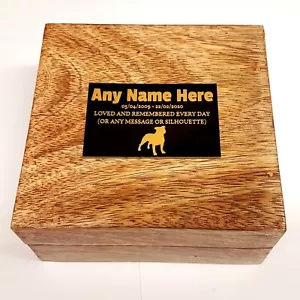 Pet Urn Black Style Acrylic Plaque Any Dog Breed Silhouette Mango Wood Casket - Picture 1 of 12