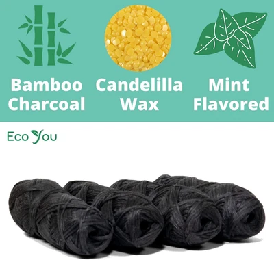 Ecoyou Bamboo Charcoal Dental Floss | 4 Refills Pack | Mint & Candelilla Wax |