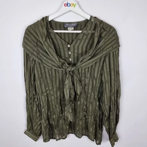 Perri Cutten Vintage Silk Shirt Size 16 Green Striped - Picture 1 of 5