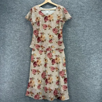 Miss Dorby Skirt Suit Women 10P Petite Gray Floral Short Sleeve A-Line Midi - Image 1 of 4