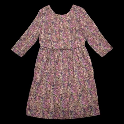 Isaac Mizrahi 提花连衣裙花卉 3/4 袖挂毯 尺寸 8 复古口袋 — 第 1/4 张图片