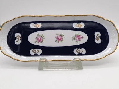 Reichenbach Porzellan Kuchen-, Königskuchen-,Stollenplatte, kobalt/ Golddekor  - Bild 1 von 4