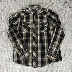 Camicia Reclaim Uomo Media Perla Snap Manica Lunga Nero Grigio Plaid Western Cotone - Foto 1 di 8