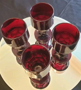 4 Vtg Anchor Hocking Glasses Georgian Ruby Red Cocktail Wine Water 5.5" 8 oz - Picture 1 of 5