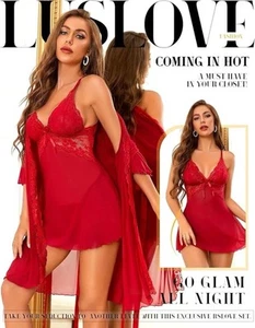 Set lingerie sexy donna 3 pezzi babydoll e pizzo kimono accappatoio rete pigiama-grande - Foto 1 di 5