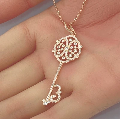 Silver Key Pendant 925 Sterling Rose Gold Overlay 5.2 x 1.5cm New - Image 1 of 4