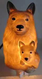 Porcelain Night Light in Original Box - WORKS - Gray Wolves - Wolf & Cub - Picture 1 of 14