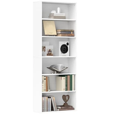 HOMCOM 6 Tier Bookshelf, Freestanding Bookcase with Adjustable Shelves, White - Image 1 of 4