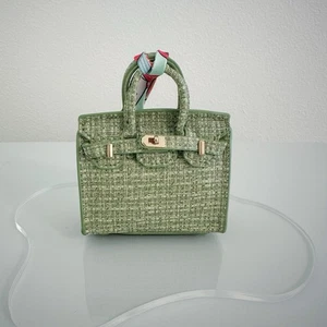 Minty Charm | Textured Tweed Green Mini Bag Charm Sparkly Accent Chic Keychain - Picture 1 of 7