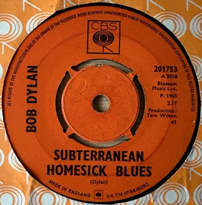 BOB DYLAN SUBTERRANEAN HOMESICK BLUES 7" CBS (1965) VG FOLK ENGLAND - Image 1 of 3