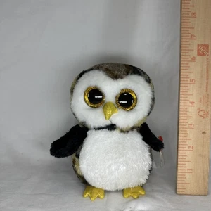 Ty Beanie Boos Owliver Owl Plush Stuffed Animal Gold Glitter Eyes with Tags 6in - Picture 1 of 11