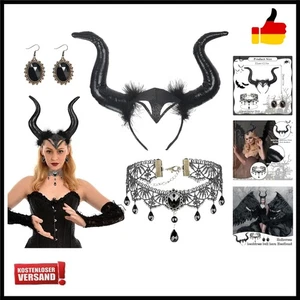 Königin Hörner Halloween Haareif Teufelhörner mit Gothic Halskette Ohrringe ... - Bild 1 von 9