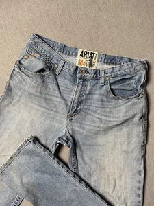 Pantalones de mezclilla Ariat para hombre 38x38 (38x36) azules M4 tiro bajo rectos Western Rodeo ropa de trabajo - Imagen 1 de 22