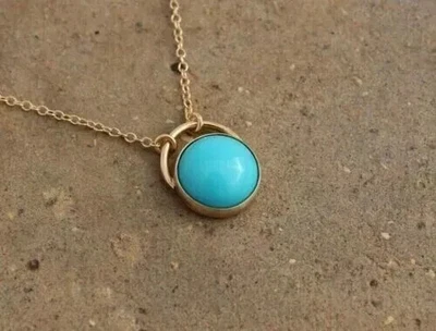 Colgante Bisel Redondo Chapado en Oro Amarillo 14k 2CT Azul Turquesa Bella Durmiente Foto 1 de 4