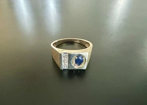 Rectangular 10k Yellow Gold Saphhire Diamond Mens Ring size 12 - Picture 1 of 8