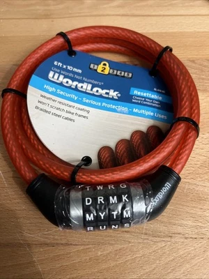 (#123A). WORDLOCK em uma palavra: combinação segura de trava de bicicleta 6 pés X 10 mm - Imagem 1 de 4