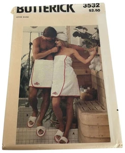 Butterick Sewing Pattern 3532 Bath Accessories Wrap Towel Cover Ups Slippers UC - Picture 1 of 5