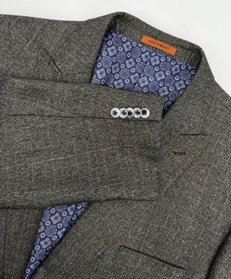 Terno Statement Italy 50R calça de lã marrom 48x28 punho plissado 3 peças colete Super 150s - Imagem 1 de 4