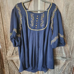 Jeanshemd 24/7 Damen Größe 28 W Bluse dunkelblau transparent gold Pailletten verziert - Bild 1 von 10