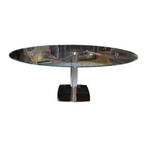 Draenert Esstisch Titan Ausziehbar Platte Weißglas Klar Säule Hochglanz-Chrom - Bild 1 von 4