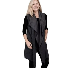Le Moda Open Front Pocket Fleece Vest Gray, One Size - Picture 1 of 6