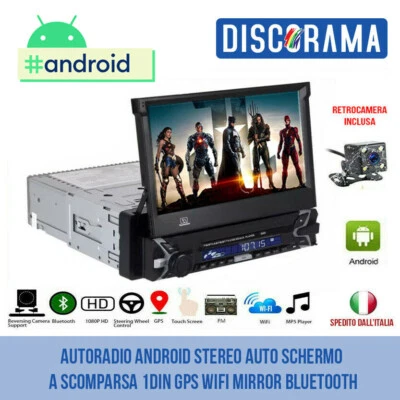 AUTORADIO ANDROID STEREO AUTO SCHERMO A SCOMPARSA 1DIN GPS WIFI MIRROR BLUETOOTH - Immagine 1 di 4