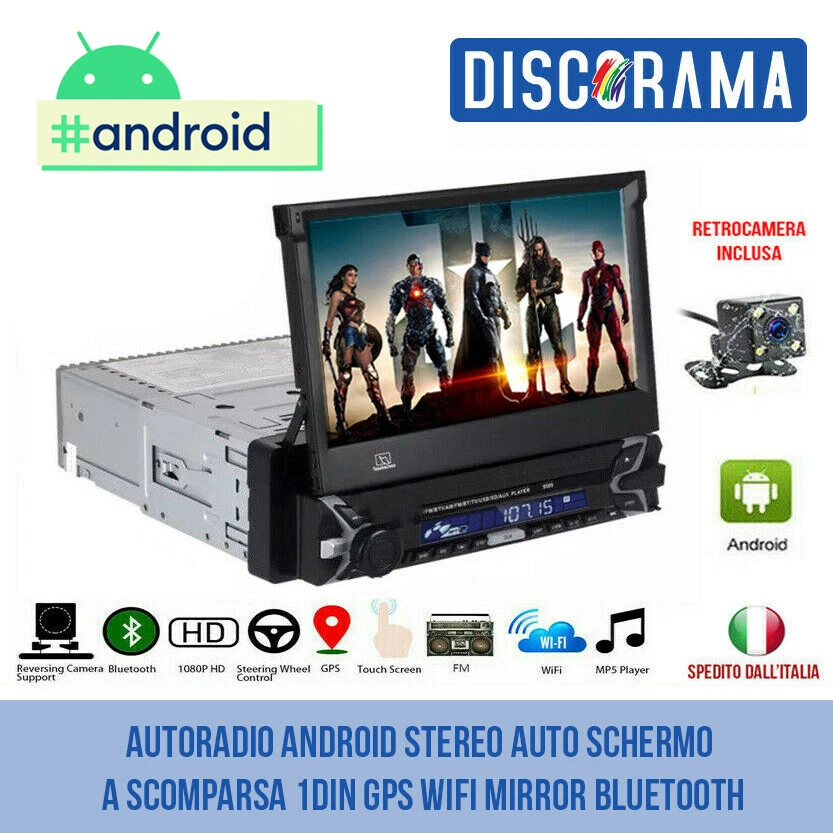 AUTORADIO ANDROID STEREO AUTO SCHERMO A SCOMPARSA 1DIN GPS WIFI MIRROR BLUETOOTH - Immagine 1 di 4